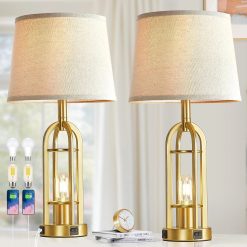 Discount Black Table Lamps for Living Room Set of 2, Farmhouse Lamps for Night Stands with USB A+C