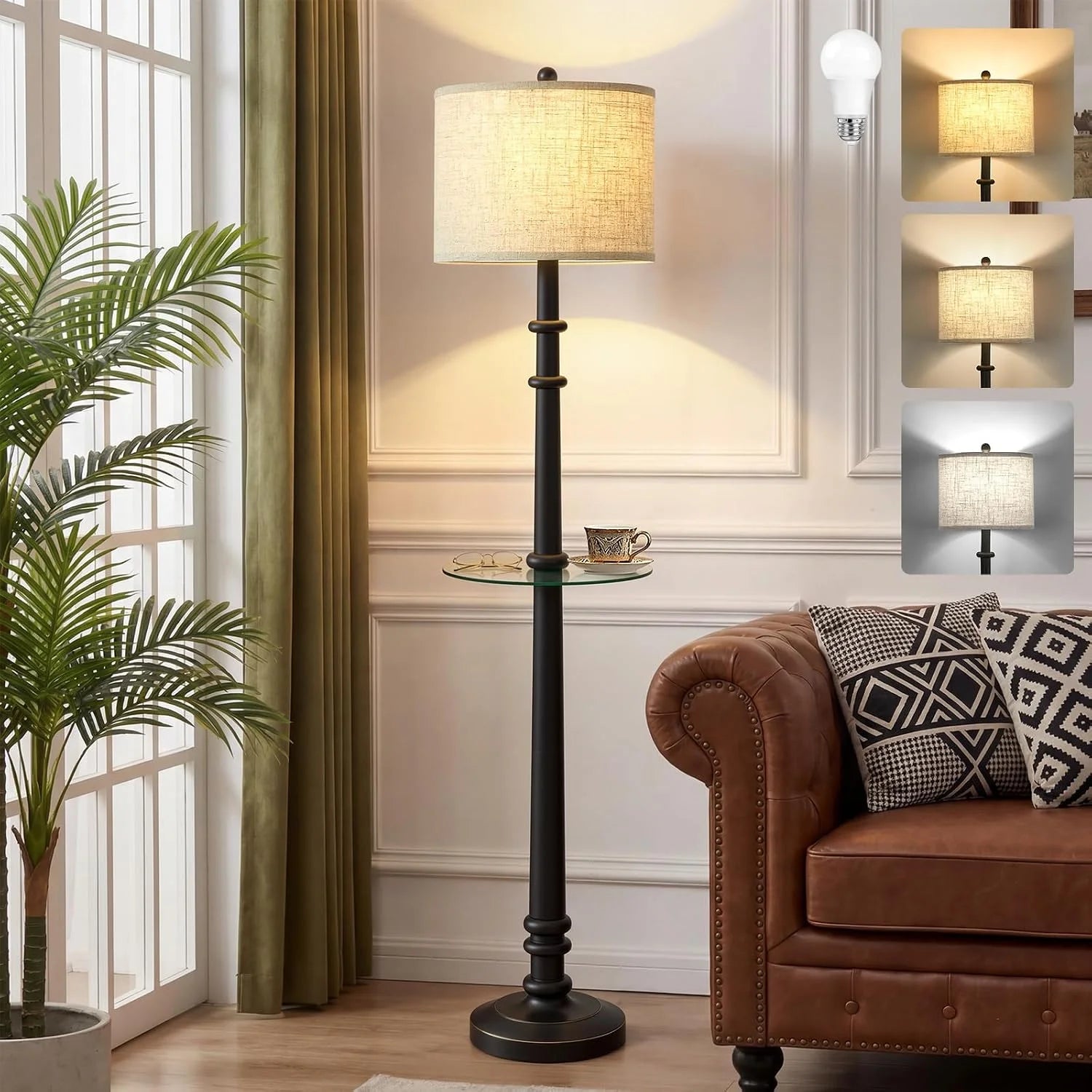 Discount Floor Lamp, Vintage Standing Lamp Reading Light with Linen Shade Retro Tall Lamp for Bedroom Office - Image 7