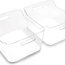Discount Plastic Storage Bins, Large, 2 Pack, Clear, Pantry Organizers and Storage Containers, Fridge Organizer Bins