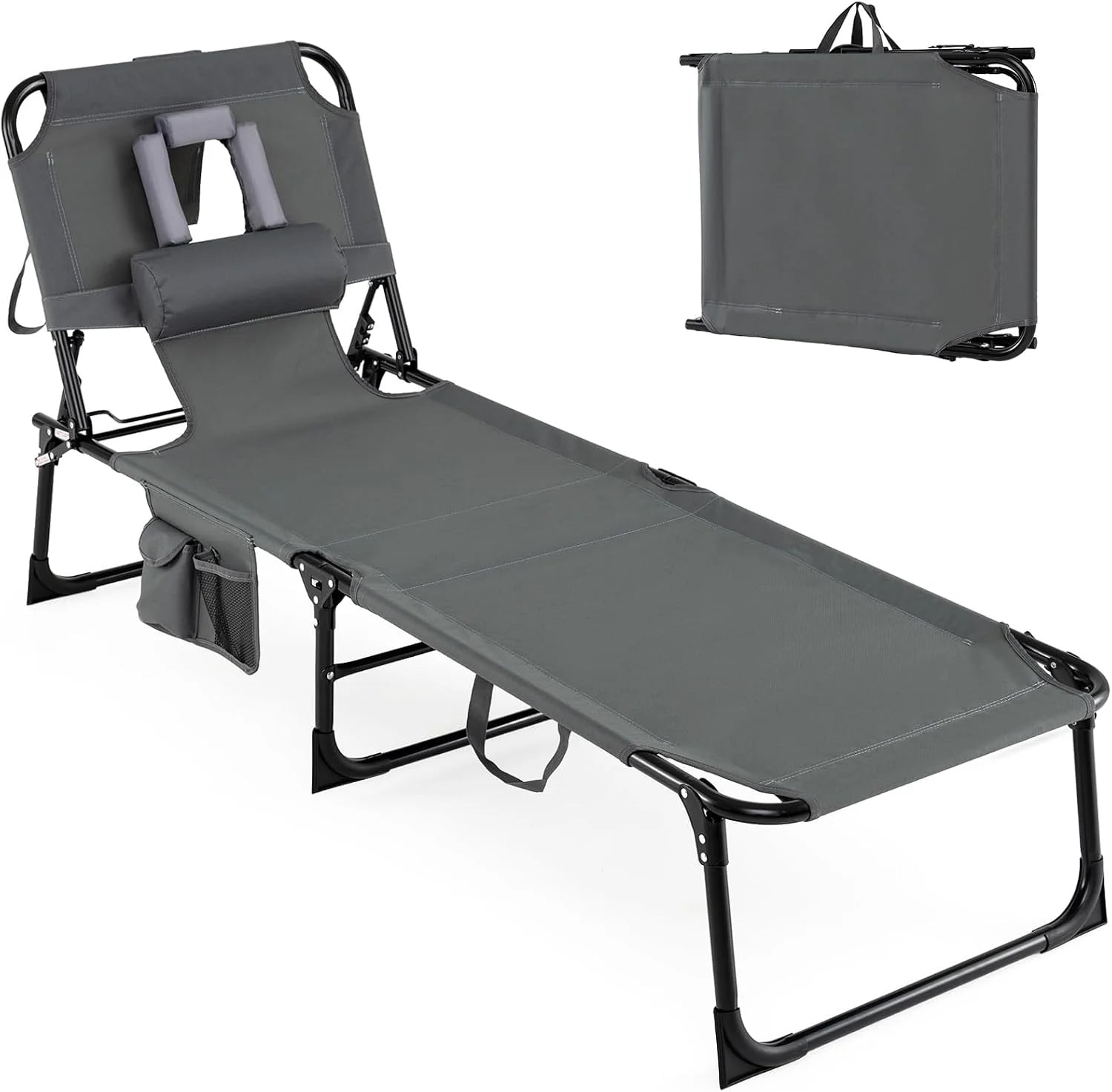 Discount Tanning Chair, Folding Adjustable Patio Lounge Chair with Face Hole, 330LBS, Lightweight Portable Beach Lounge - Image 7