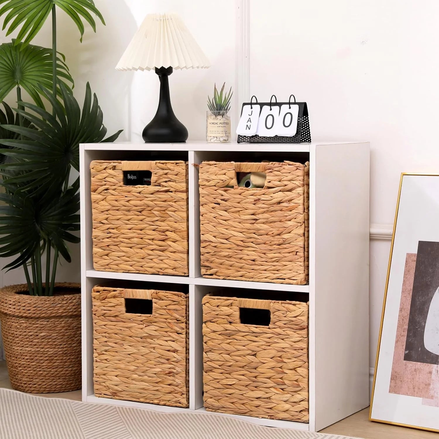 Discount Storage Basket Set of 2 Foldable Hyacinth Storage Box, Handmade Woven Basket for Closet, Shelf Organization - Image 2