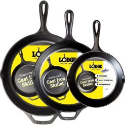 Discount Seasoned Cast Iron Skillet Set 8, 10.25 & 12 Inches