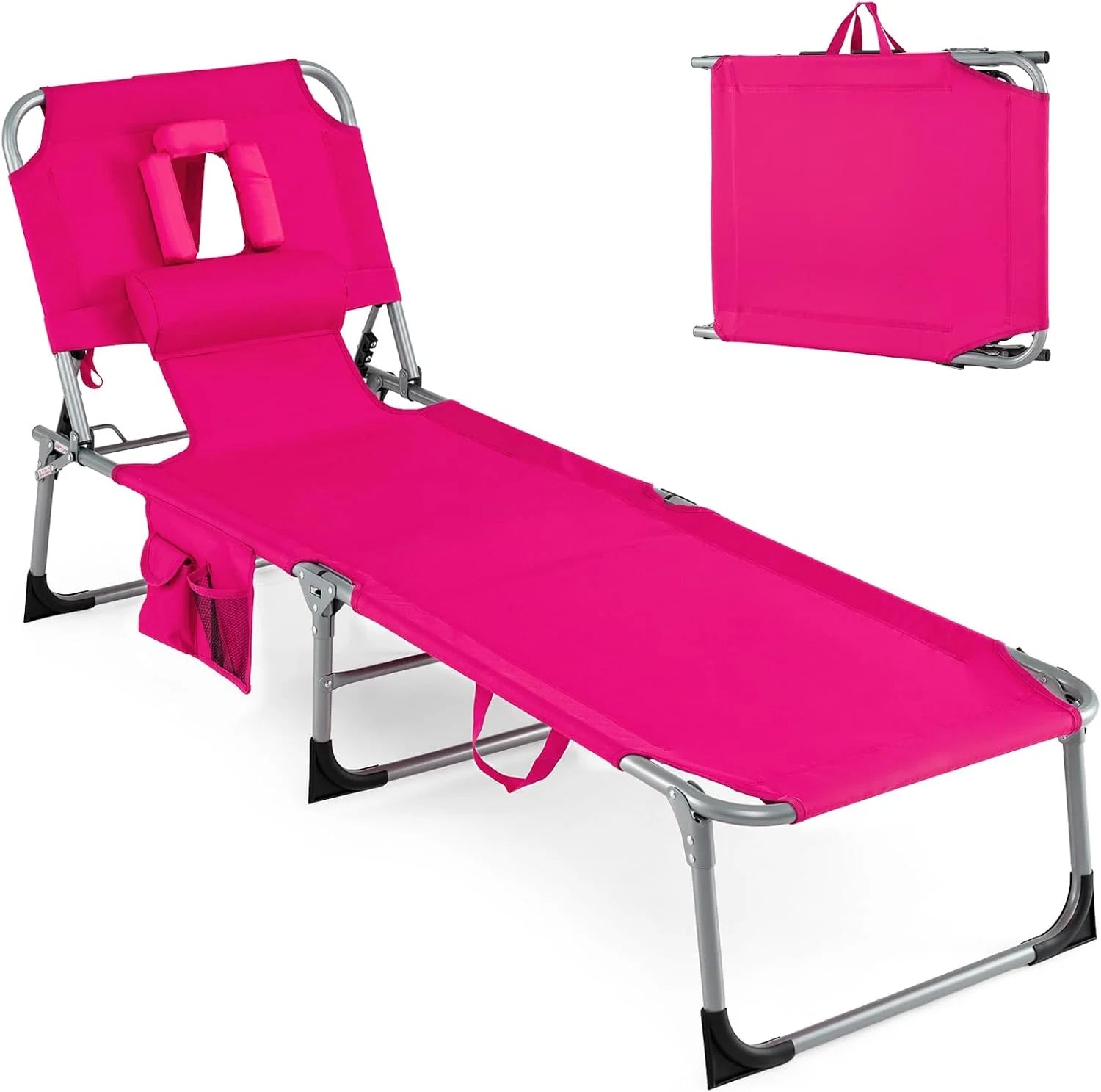 Discount Tanning Chair, Folding Adjustable Patio Lounge Chair with Face Hole, 330LBS, Lightweight Portable Beach Lounge - Image 5
