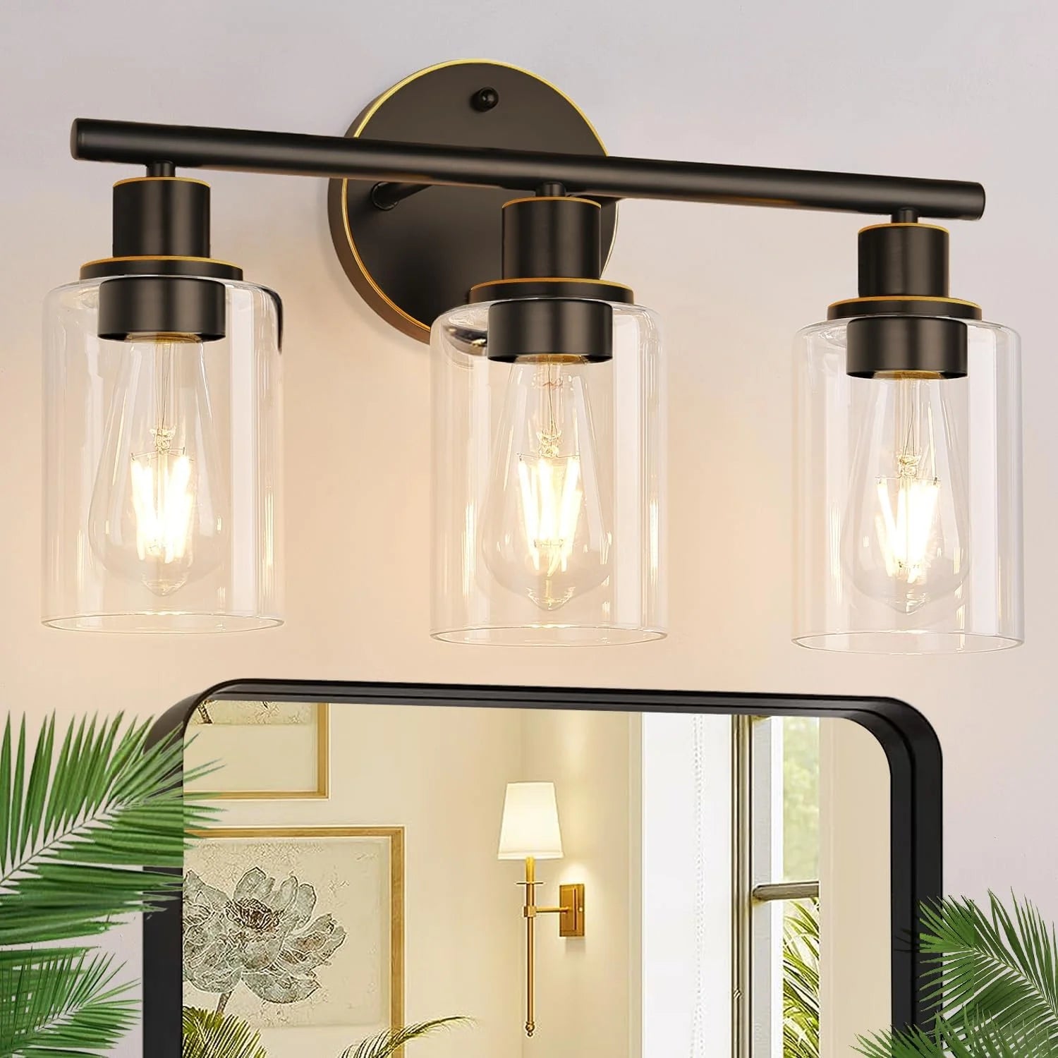 Discount Zarbitta 3-Light Bathroom Light Fixtures, 17.23 Black Modern Vanity Lights with Clear Glass Shade - Image 5