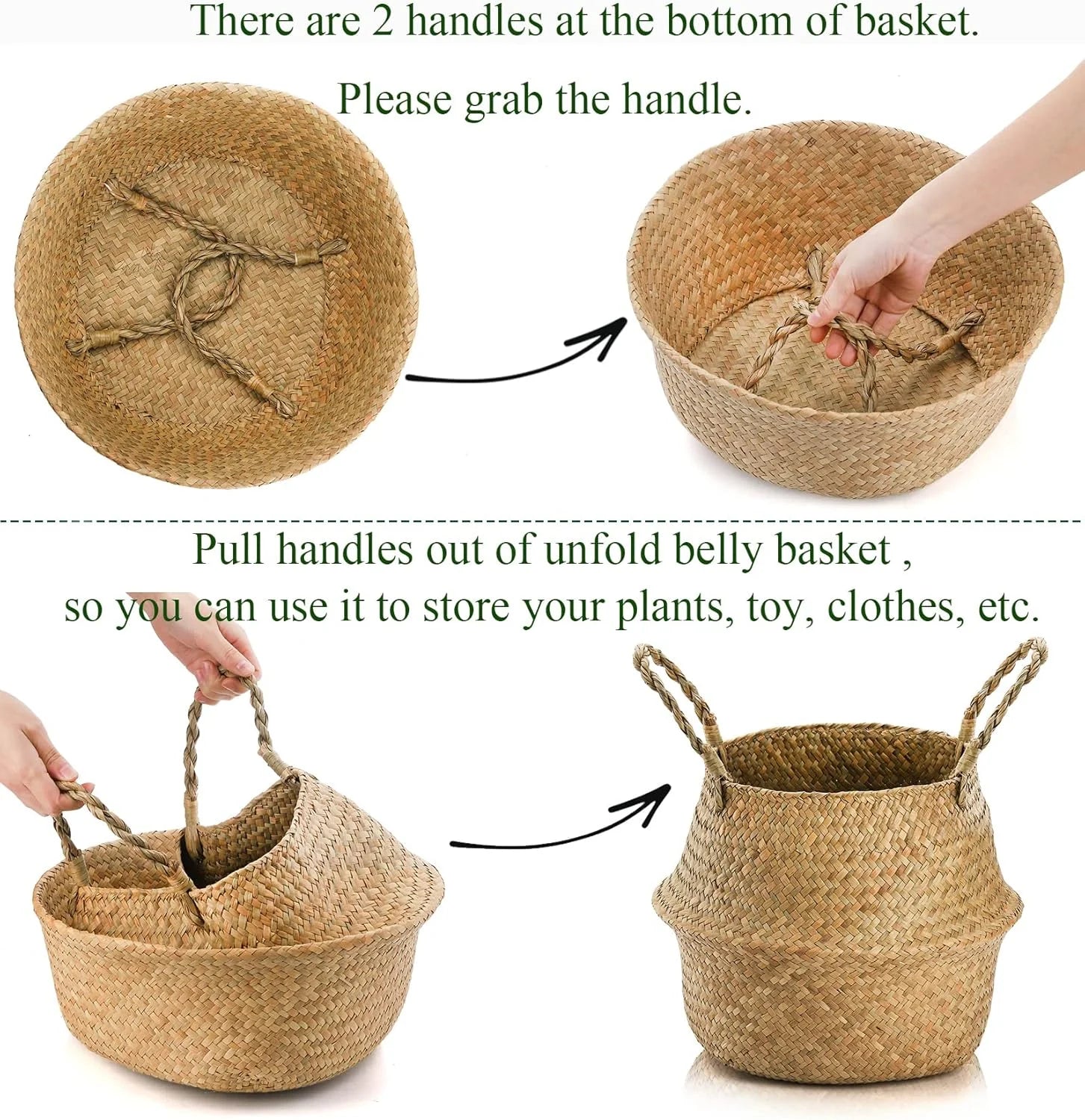 Discount Woven Seagrass Plant Basket with Handles, Ideal Wicker Baskets Storage Plant Pot Baskets for Laundry - Image 3