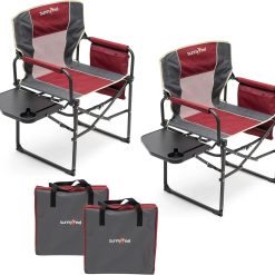 Discount SUNNYFEEL Camping Directors Chair, Heavy Duty, Oversized Portable Folding Chair with Side Table