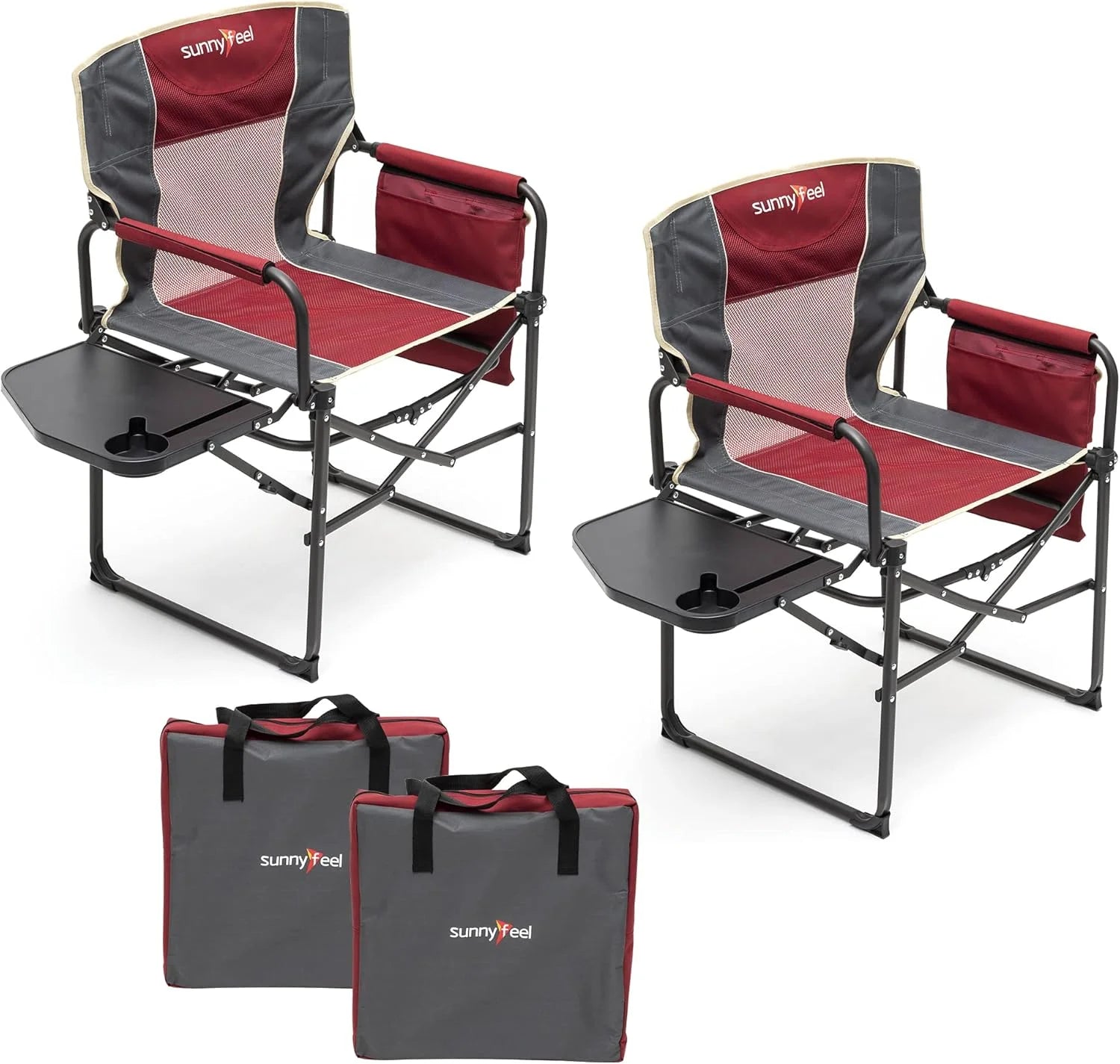 Discount SUNNYFEEL Camping Directors Chair, Heavy Duty, Oversized Portable Folding Chair with Side Table