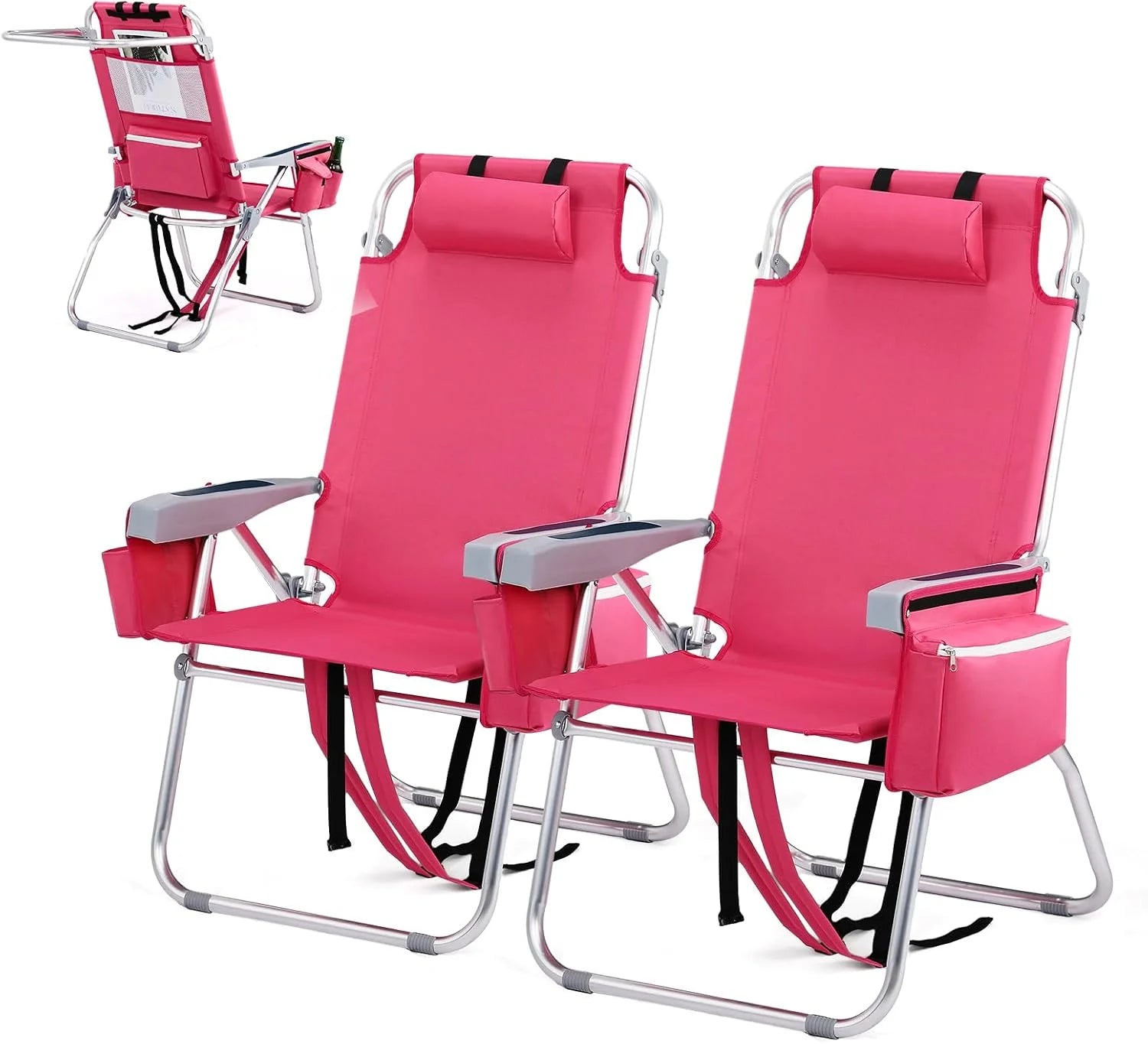 Discount Tall Beach Chair 2 Pack Lightweight, Backpack Beach Chair for Adults with 5-Position, Lightweight Folding Beach - Image 2