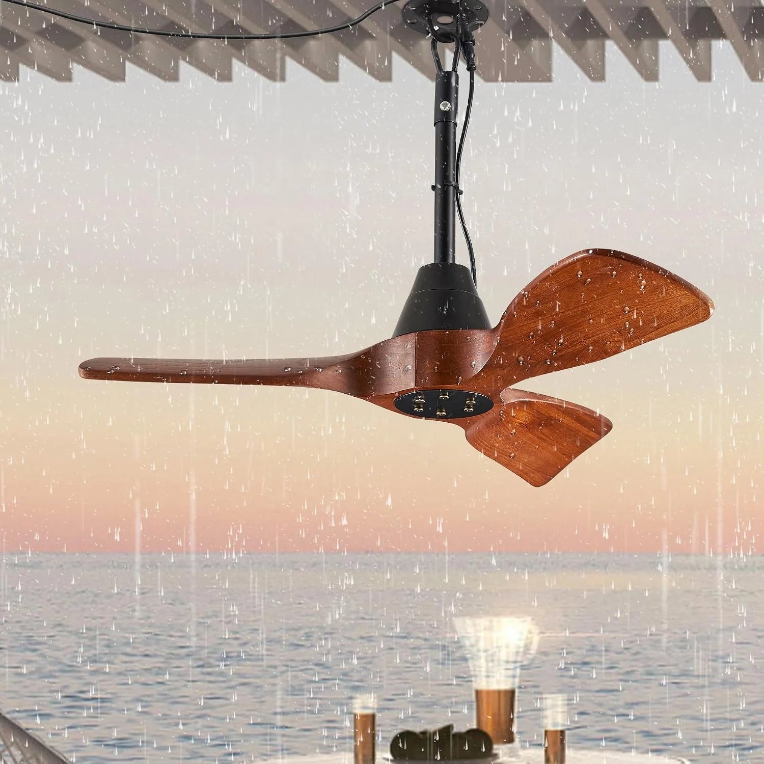 Discount 3 Blades Wood Outdoor Ceiling Fan with Light for Patios, Farmhouse Rustic Ceiling Fans with Lights - Image 6