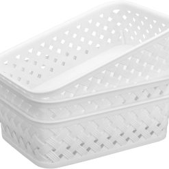 Alternative view of Discount 3 Pack Plastic Storage Baskets, Large, White, Durable Woven Plastic with Built-In Handles