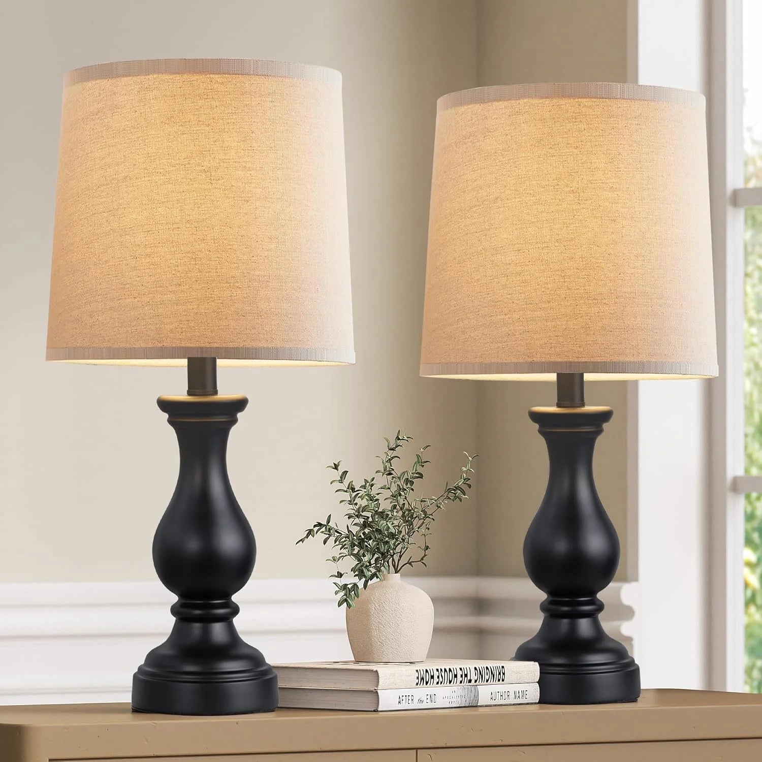 Discount Farmhouse Table Lamps Set of 2, Rustic Lamp for Bedroom Living Room - Image 3