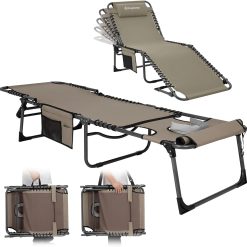 Discount Lounge Chair with face Hole & Canopy Shade, 400LBS Folding Portable Tanning Chair with face Hole