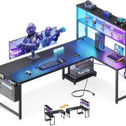 Discount 53 L Shaped Gaming Desk with Shelves, LED & Outlets