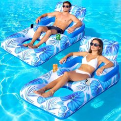 Discount Pool Floats Adult, 65 Thicken PVC Inflatable Pool Float Lounger Rafts with Cup & Phone Holder & Headrest