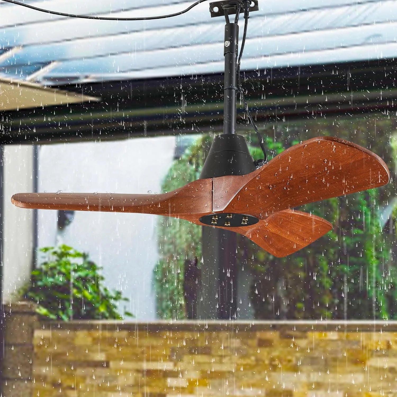Discount 3 Blades Wood Outdoor Ceiling Fan with Light for Patios, Farmhouse Rustic Ceiling Fans with Lights - Image 7