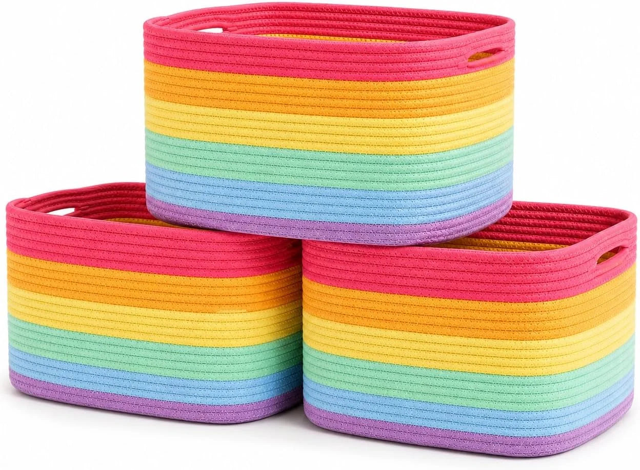 Discount OrganiHaus Cotton Rope Baskets for Shelves, Set of 3, 15x9x10, Handwoven, a toy bin and organizer for towels - Image 4