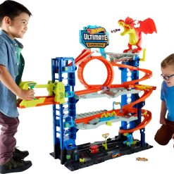 Discount Wheels City Ultimate Garage Track Set with 2 Die-Cast Toy Cars & Car-Eating Dragon, Stores 50+ Vehicles