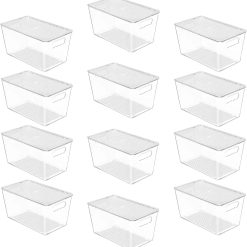 Discount Clear Stackable Storage Bins with Lids and Handles, Large, BPA-free Plastic, Organize Vertically