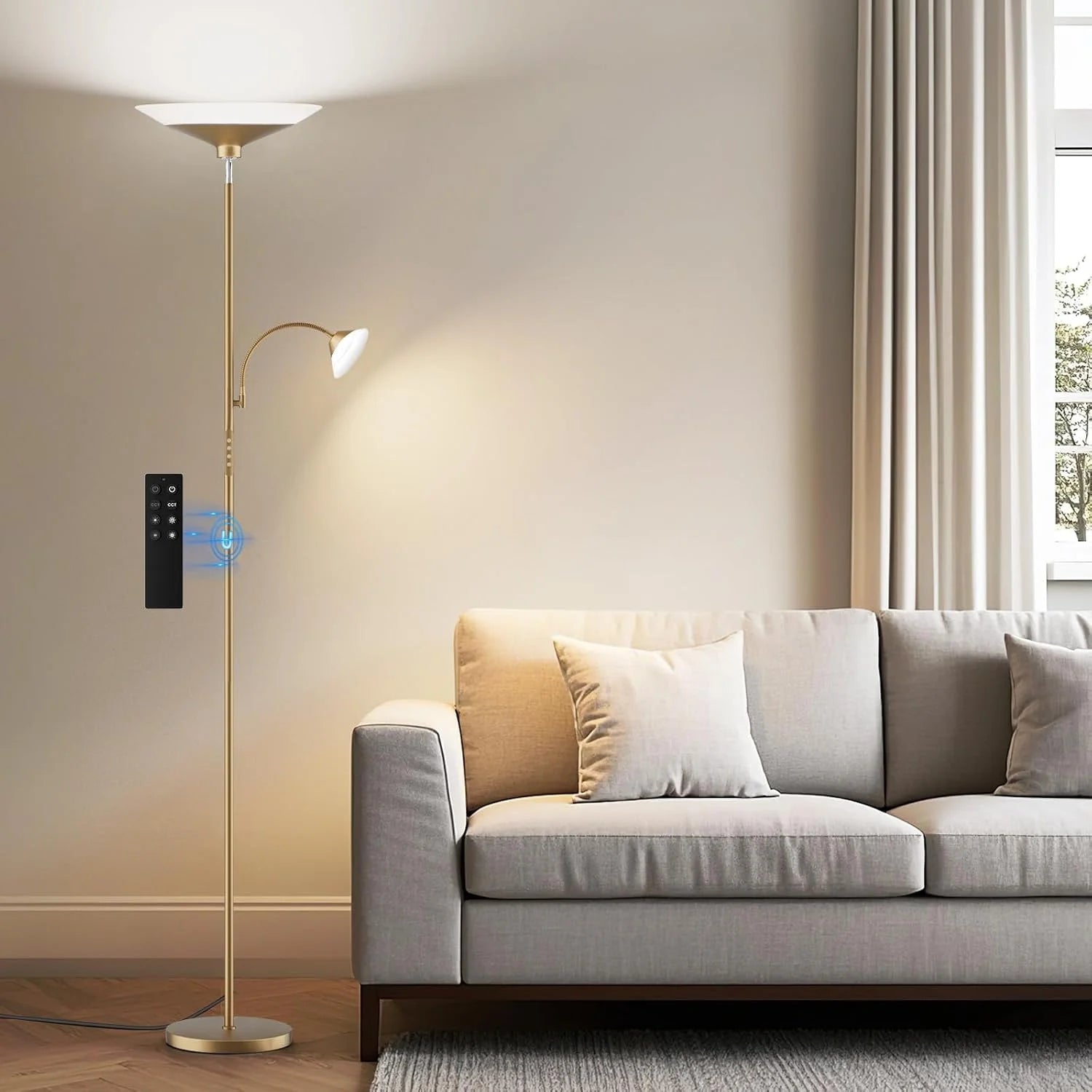 Discount SIBRILLE Upgraded 2-in-1 Torchiere Floor Lamp, Dimmable, Black Modern Corner Lamp for Living Room Bedroom Office - Image 3