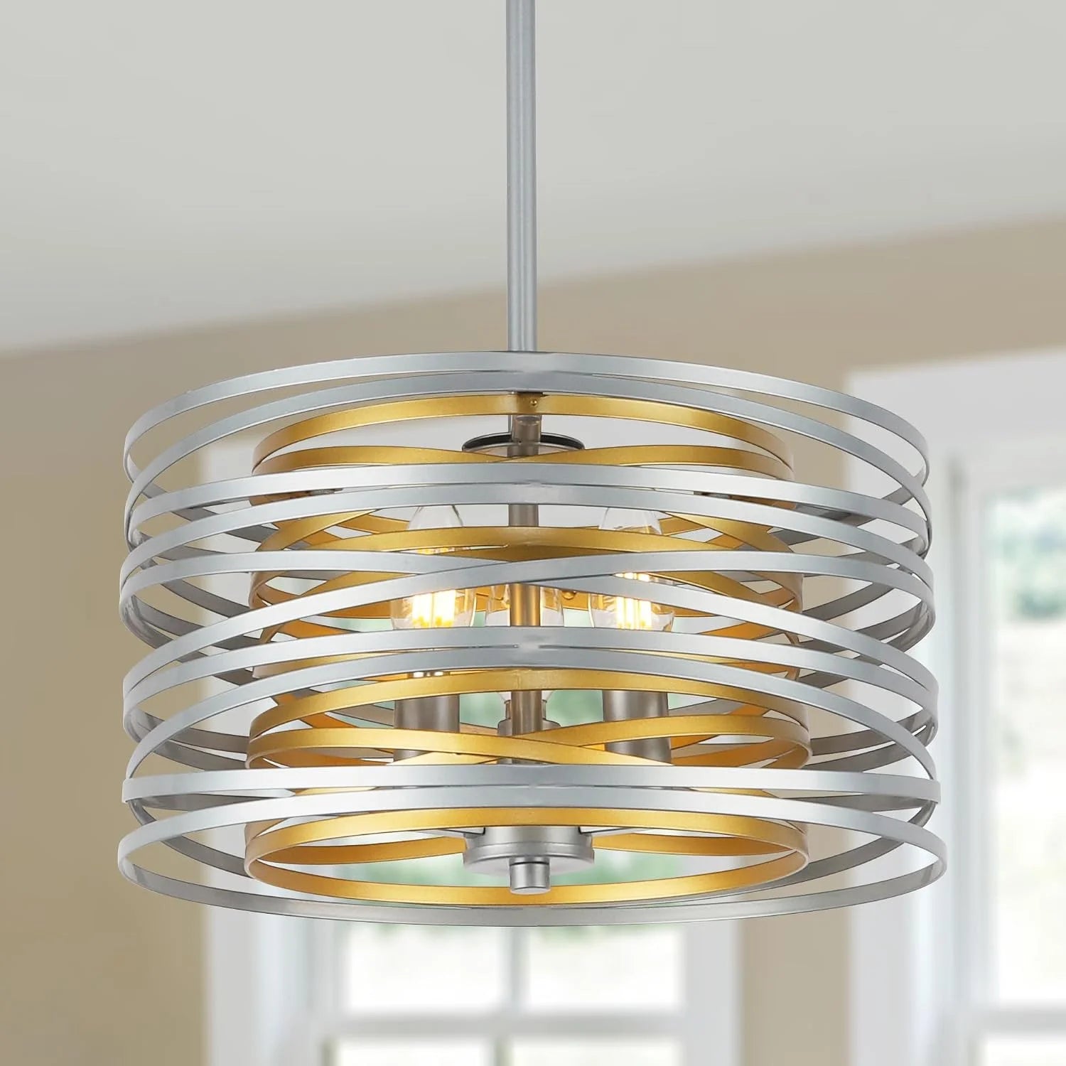 Discount 12.6” Farmhouse Chandeliers for Dining Room, 3-Light Industrial Metal Hanging Light Fixture - Image 7