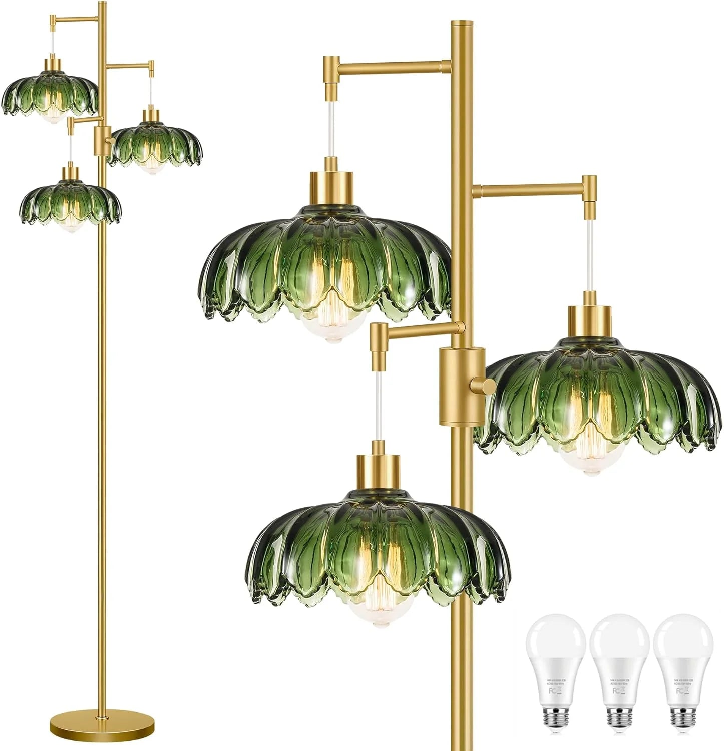 Discount ZECOXOL Vintage Floor Lamp for Living Room Bedroom-3 Light Glass Floor Lamp with Three Led Bulb - Image 18