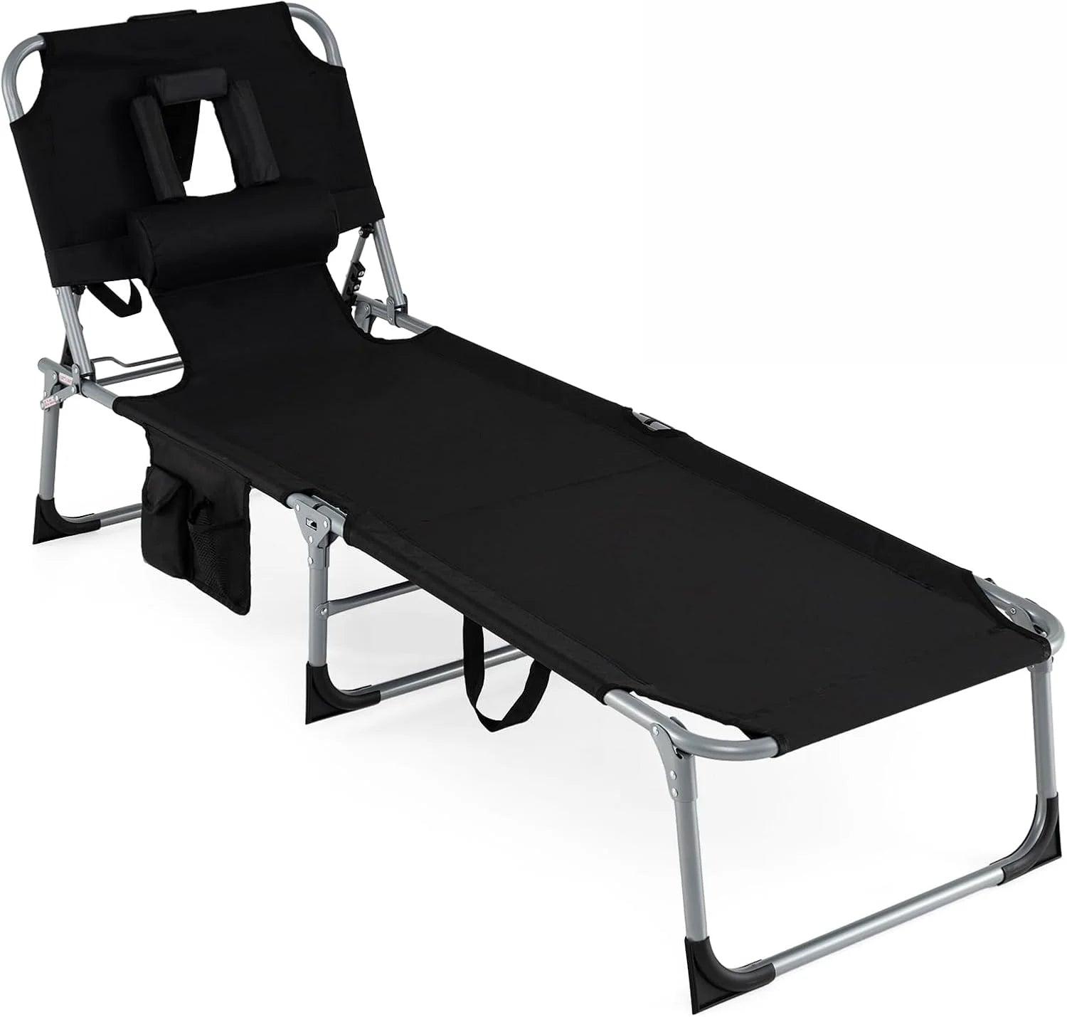 Discount Tanning Chair with Face Hole, Folding Beach Lounge Chair with 4-Position Adjustable Backrest, Camping (1 - Image 6