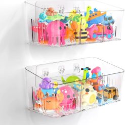 Discount Bath Toy Storage 2 Packs, Large Bath Toy Holder, 3 Compartments, Quick-Dry, BPA-Free Bathtub Toy Organizer