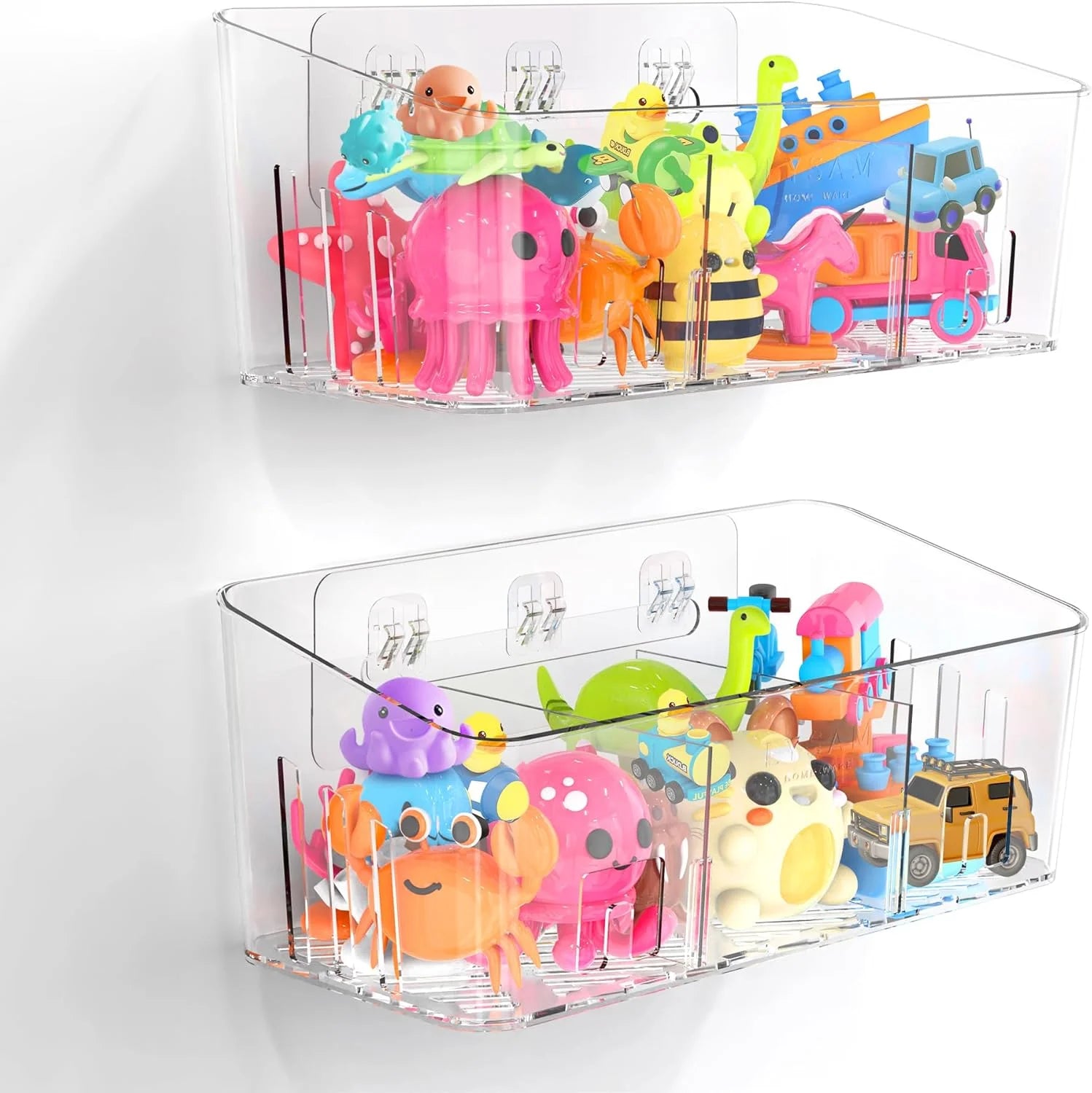 Discount Bath Toy Storage 2 Packs, Large Bath Toy Holder, 3 Compartments, Quick-Dry, BPA-Free Bathtub Toy Organizer