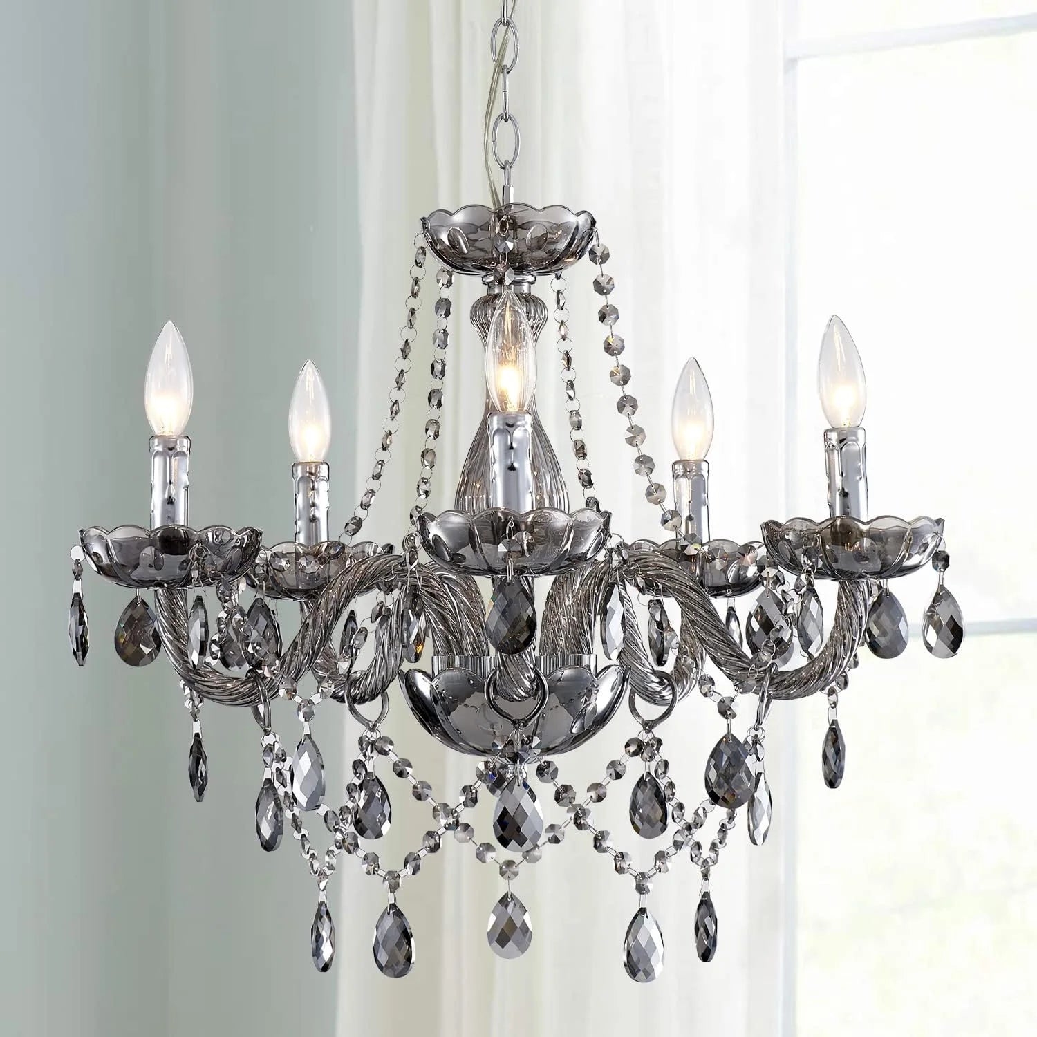 Discount Mossi 5 Light Modern Contemporary Elegant K9 Crystal Glass Chandelier Pendant Ceiling Lighting Fixture