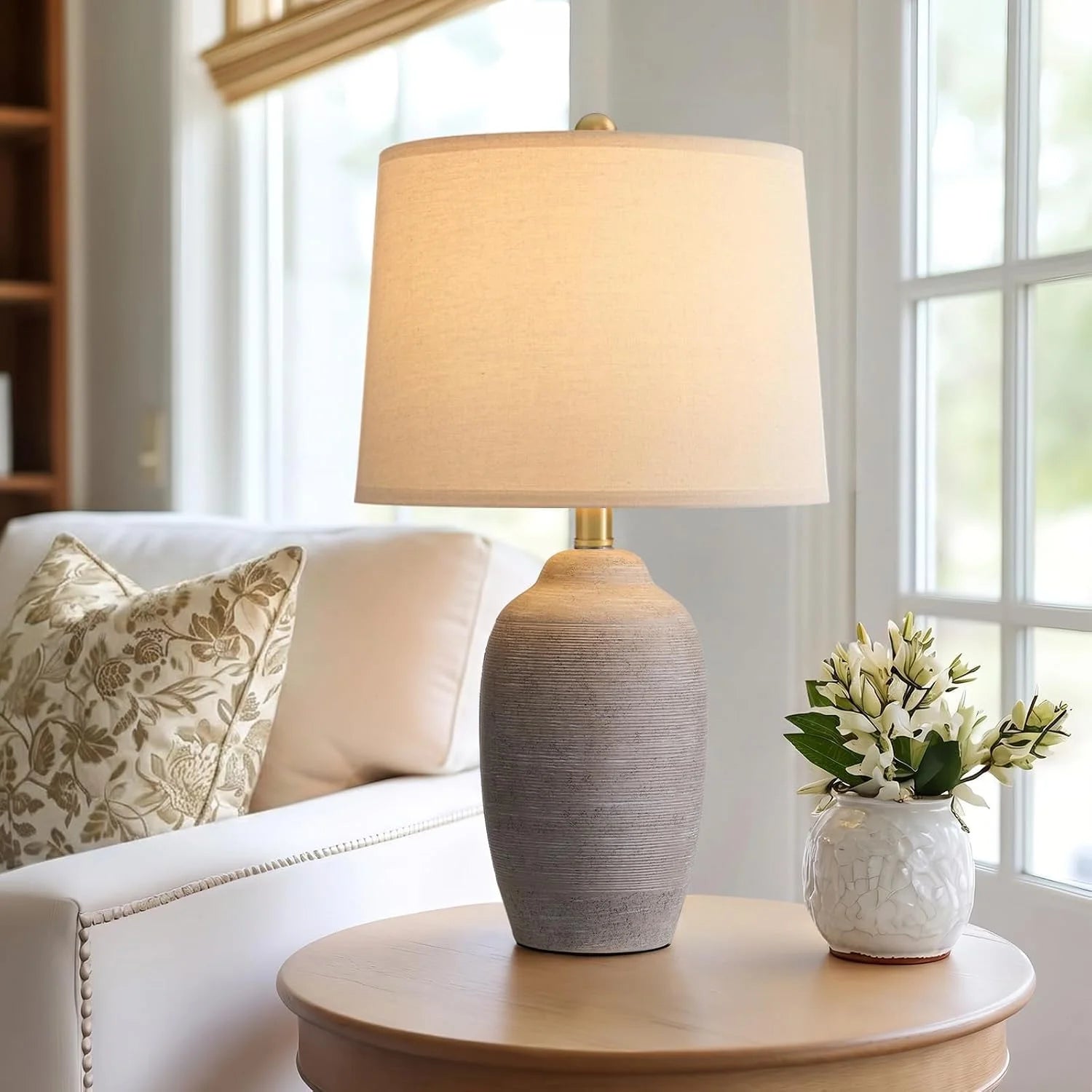 Discount 24.5 Vintage Ceramic Table Lamp Single-Rustic Boho Accent Nightstand Lamps - Image 2