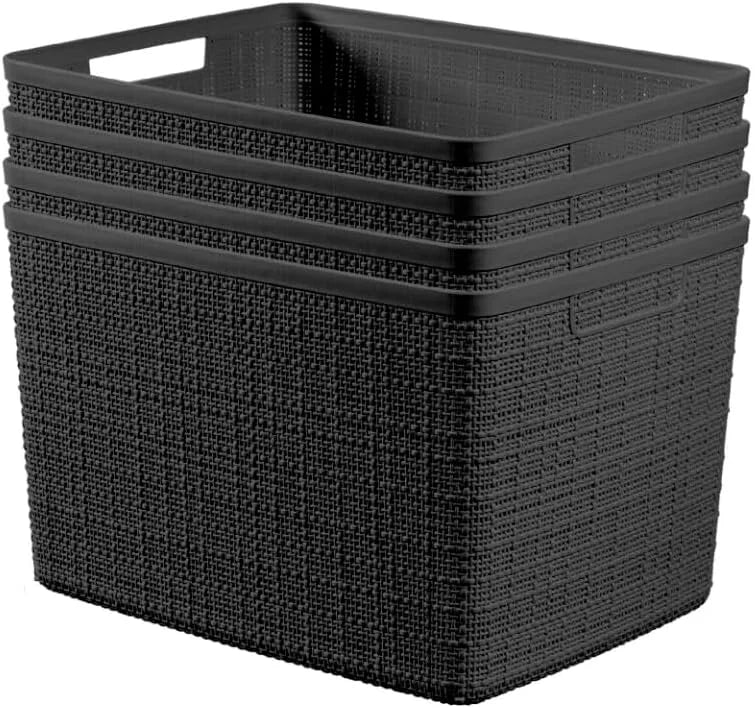 Discount Curver Set of 4 Large Cube 17L Jute Decorative Plastic Organization and Storage Baskets, Perfect Bins for Home - Image 3