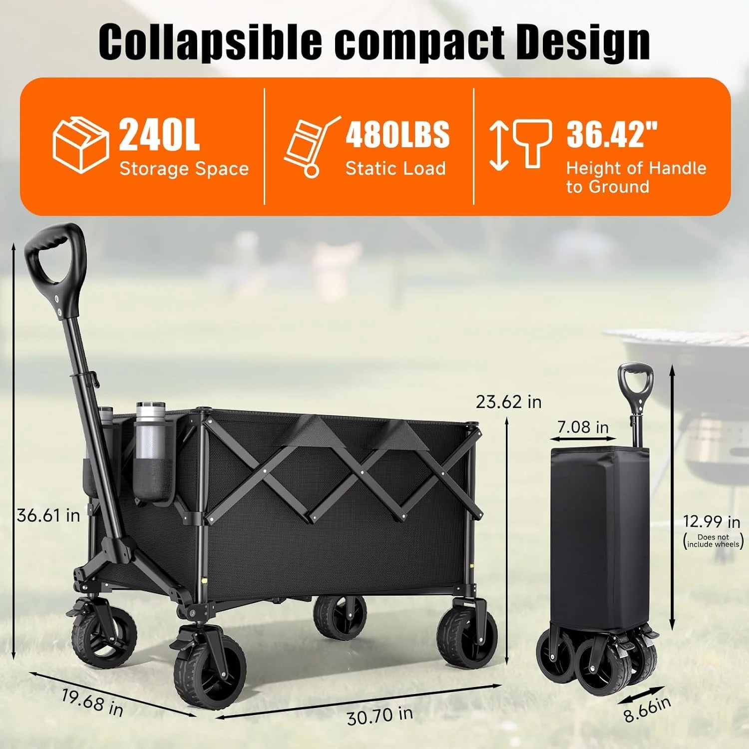 Discount Collapsible Wagon Cart, 480lbs Heavy Duty Wagon with All-Terrain Wheels