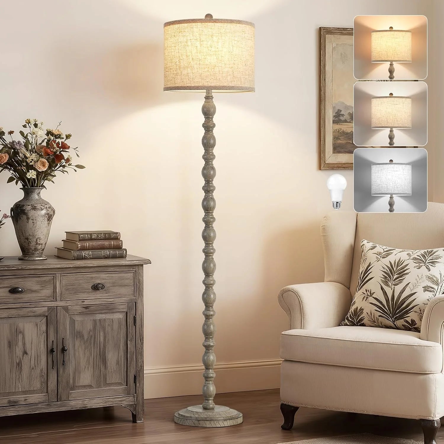 Discount 62 Floor Lamp, Rotary Switch, Rustic Resin Tall Lamps for Living Room - Image 5