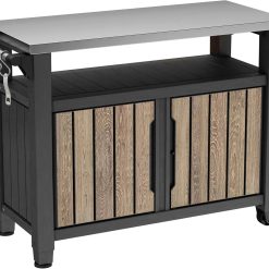 Discount Keter Unity XL Outdoor Entertainment Cart with Wood鈥慙ook Finish, 78鈥慓allon Patio Storage Cabinet, Food Prep Station