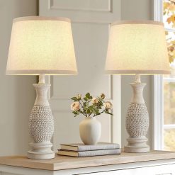 Alternative view of Discount EJIAXIN Table Lamps Set of 2-21.6 Resin Farmhouse Bedside Lamps for Bedroom Living Room, Rotary Switch