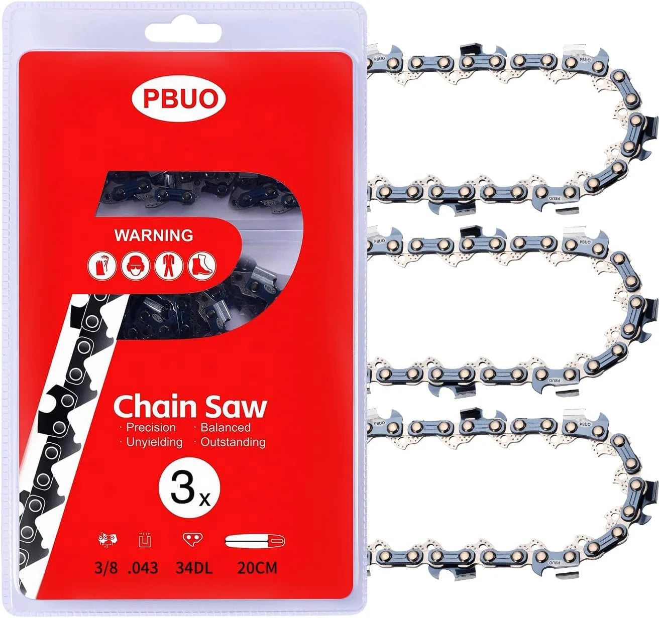 Discount PBUO 16 Inch Chainsaw Chain Replacement, 3/8 LP Pitch .050 Gauge 56 Drive Links, Fits Poulan 400E, Semi-Chisel Low-Kickback Design, 3 Pack - Image 2