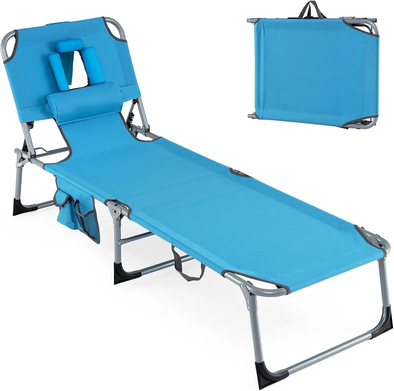Discount Tanning Chair, Folding Adjustable Patio Lounge Chair with Face Hole, 330LBS, Lightweight Portable Beach Lounge
