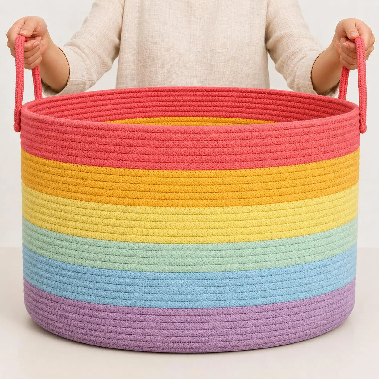 Discount OrganiHaus Round Toy Basket & Blanket Basket, Cotton Rope 20×13, Full Honey, Round Cotton Rope Basket, 20×13 - Image 15