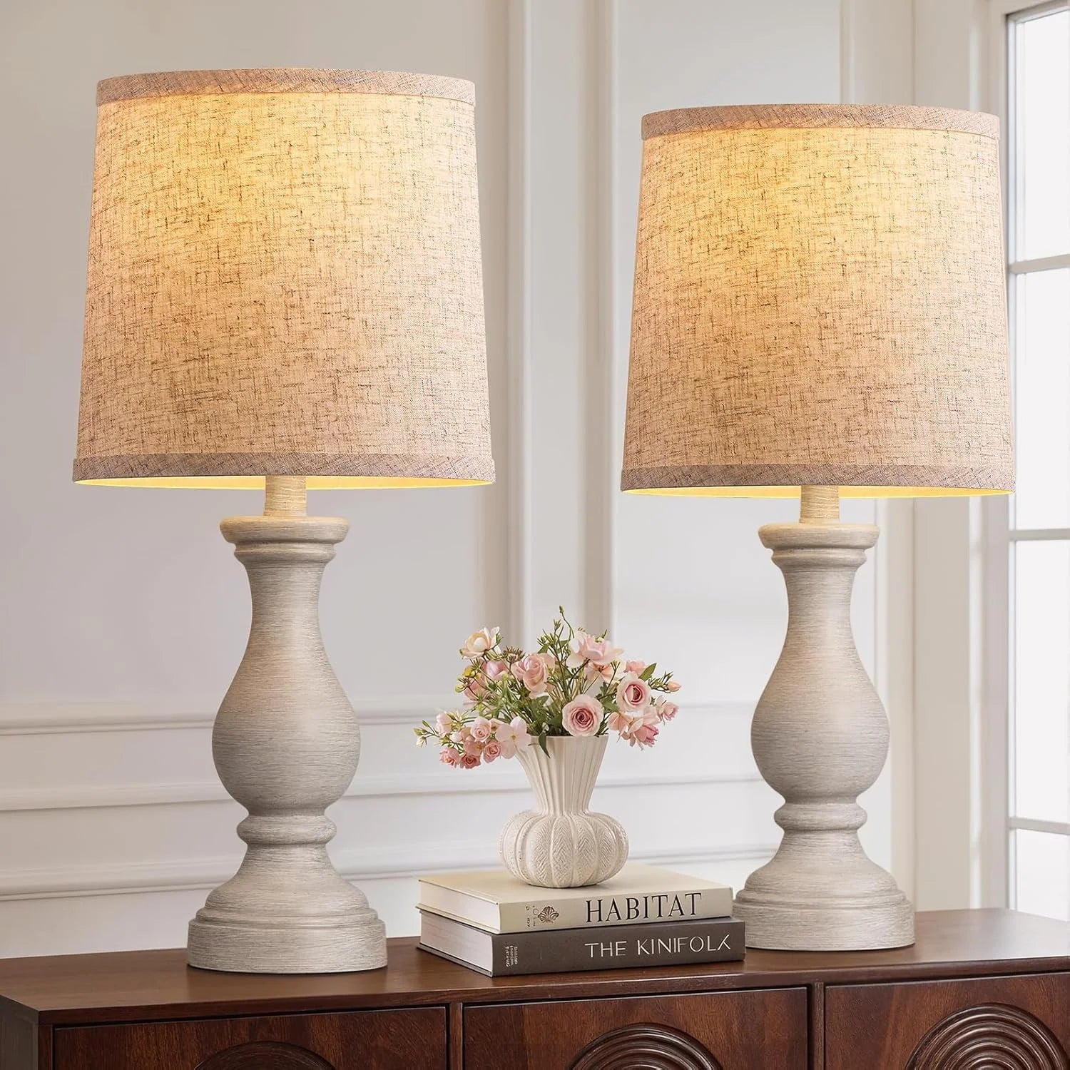 Discount Farmhouse Table Lamps Set of 2, Rustic Lamp for Bedroom Living Room - Image 5
