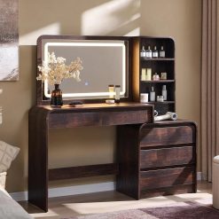 Discount Vanity Desk with Mirror and Lights, 50" Modren Makeup Vanity with 35.43 Mirror and 5 Drawers