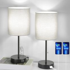 Alternative view of Discount 17.3" Table Lamps Set of 2 with 2 USB & AC Outlet, Pull Chain