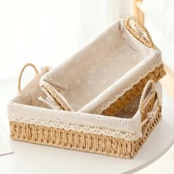 Alternative view of Discount Small Wicker Woven Storage Baskets for Organizng with Liners, Set of 3, Braided Paper Rope, Decorative Cute
