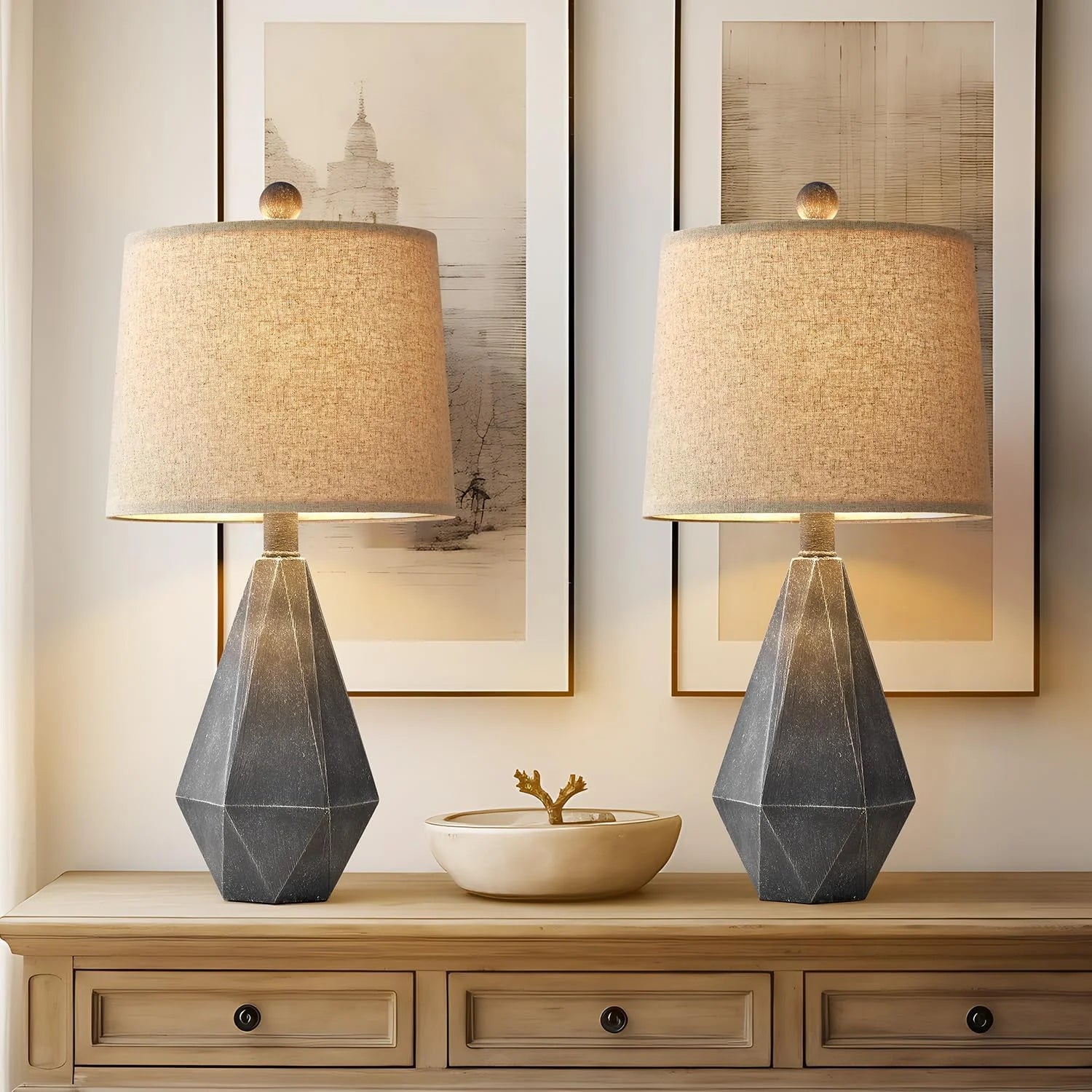Discount PoKat 20.25" Retro Farmhouse Table Lamp Set of 2, Living Room & Bedroom Rustic Linen Bedside Nightstand Lamps for Kids - Image 12