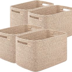 Discount 4Packs Natural Cotton Rope Storage Baskets for Organizing Toys, Clothes, Towels & Books, Soft Versatile Organizers