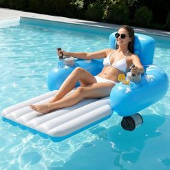 Discount Inflatable Motorized Pool Floats for Adults, Rechargeable Pool Lounger with Dual Motors & 2 Storage
