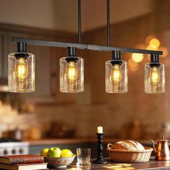 Discount Kitchen Island Lighting, Farmhouse Chandelier with Adjustable Height & Clear Glass Shades