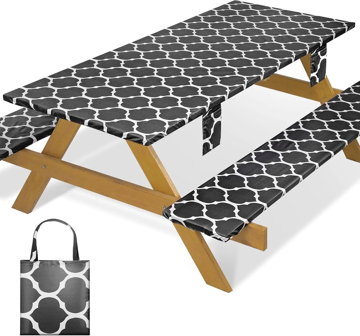 Discount Fitted Waterproof Picnic Table Cover with Bench Covers Heavy Duty Elastic Outdoor Camping Tablecloth for 6 Foot Rectangle Tables Summer