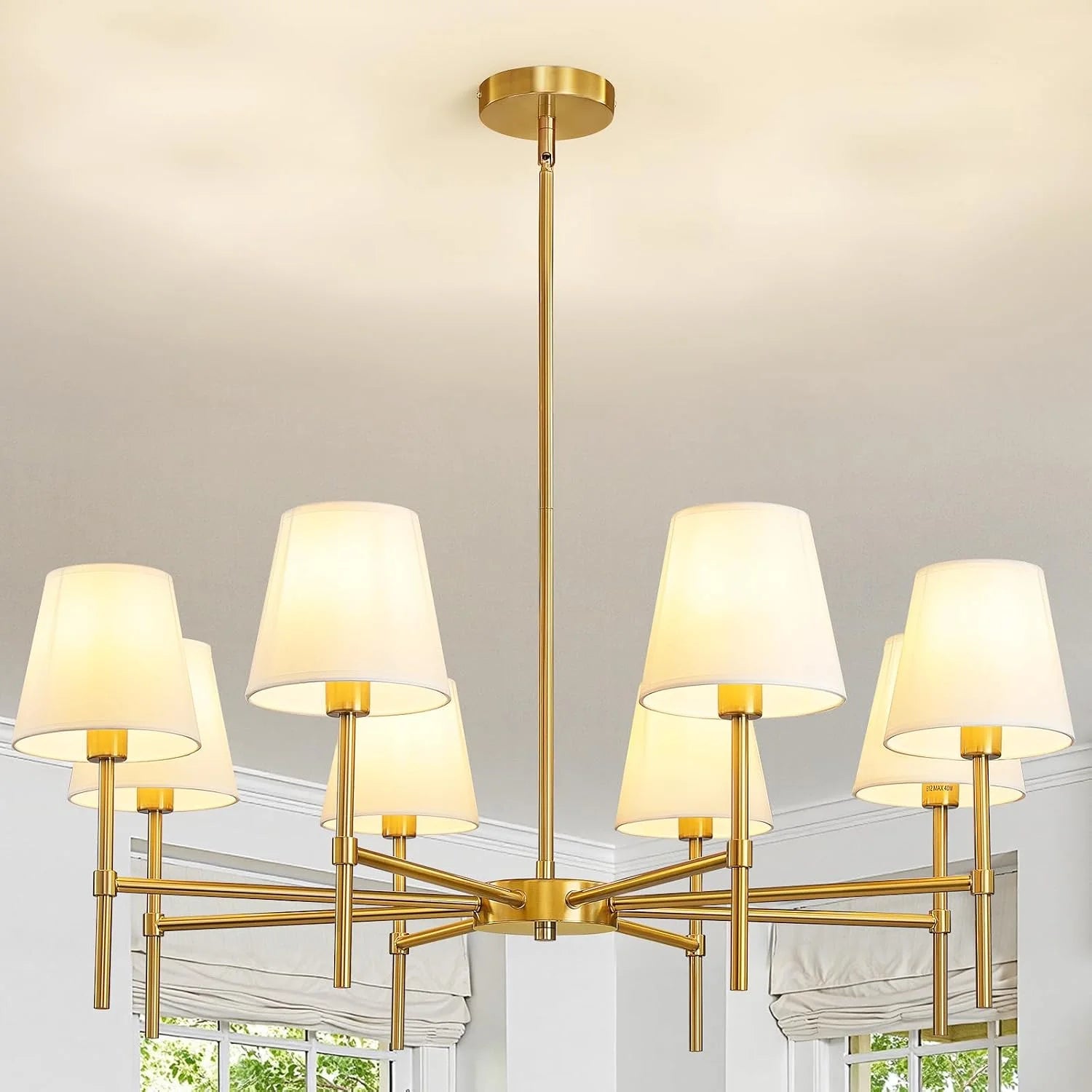Discount Dining Room Chandeliers Light, 5-Light Gold Modern Chandeliers Light Fixtures with White Fabric Shade - Image 4