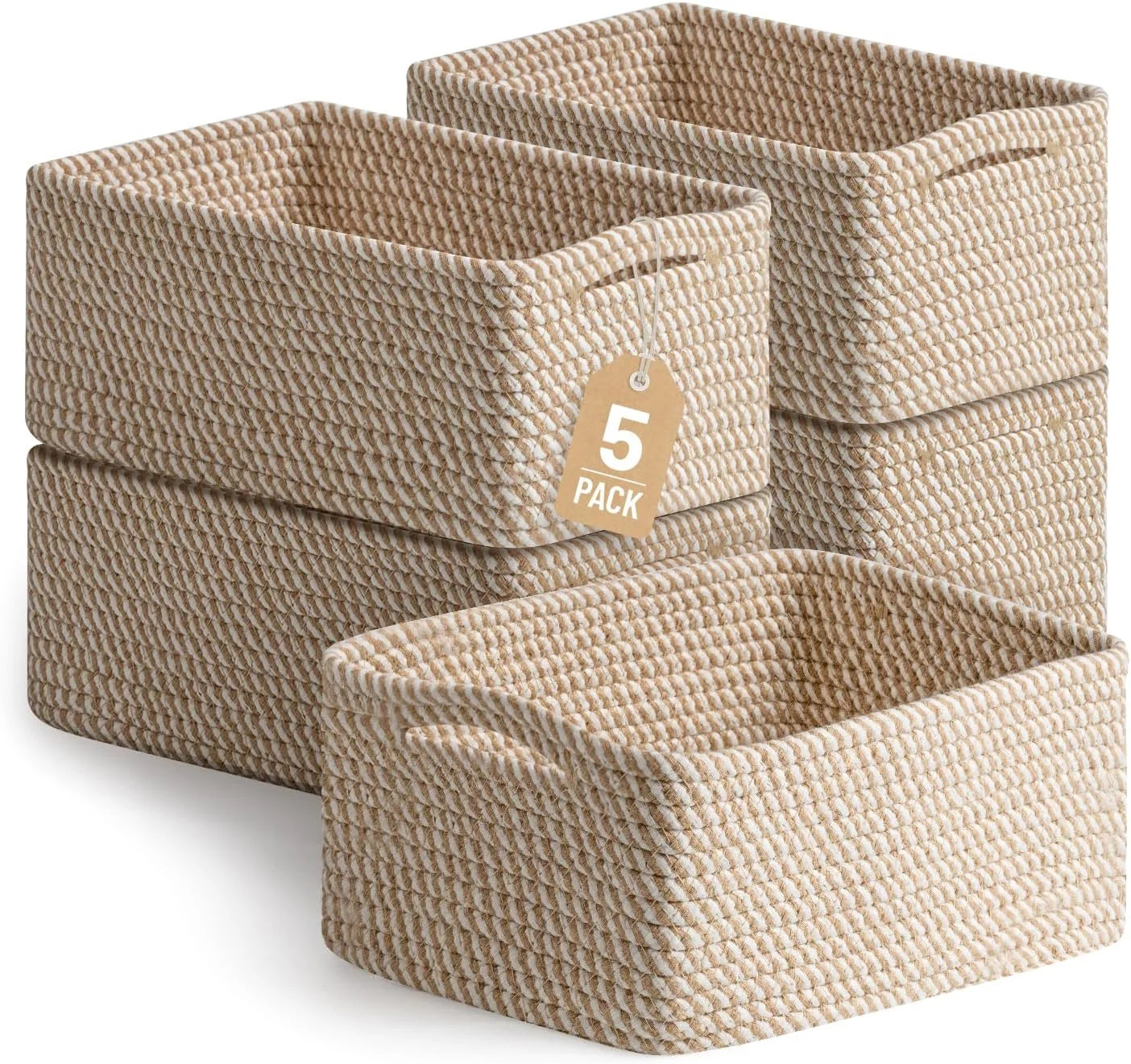 Discount Small Woven Storage Baskets for Shelves, Gift Baskets Empty, 11.8×7.9×4.7, Decorative Cotton Rope Baskets - Image 2
