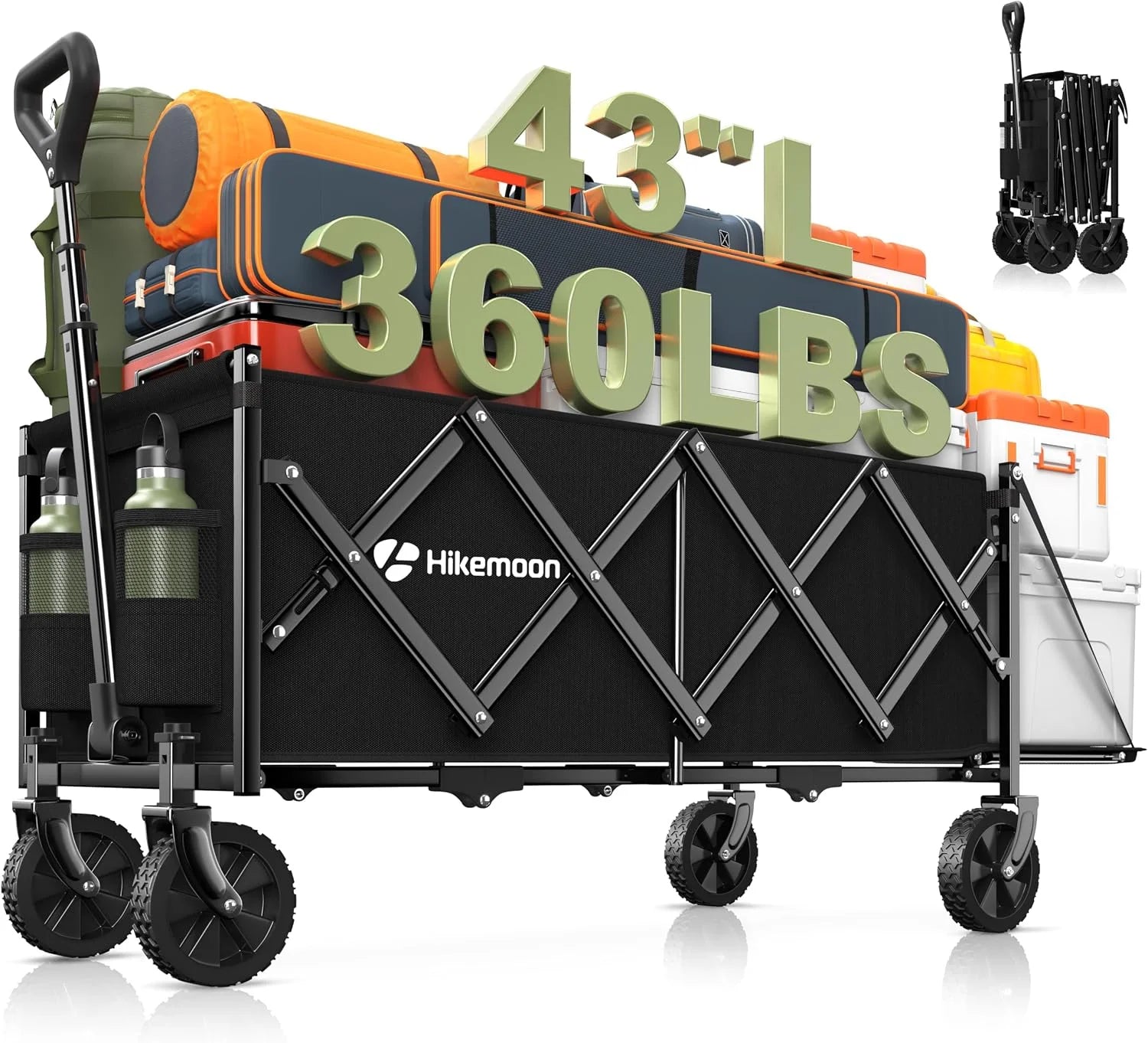 Discount 43” Extra Long Folding Wagon with Extended Tailgate, Black - Image 2